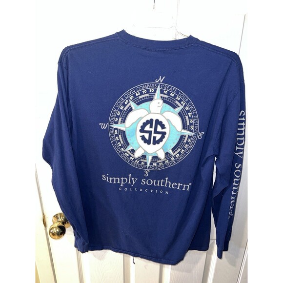 Southern Attitude Turtle Compass Anchor T-Shirt Adult Large Blue Long Sleeve Sea - Picture 8 of 8